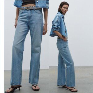Zara Extra Wide leg High Rise Jeans Blue Size 10 NWT